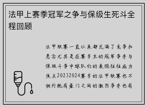 法甲上赛季冠军之争与保级生死斗全程回顾
