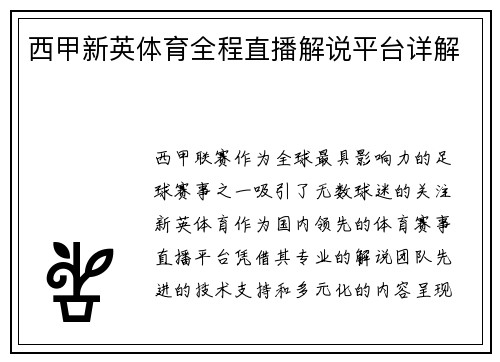 西甲新英体育全程直播解说平台详解